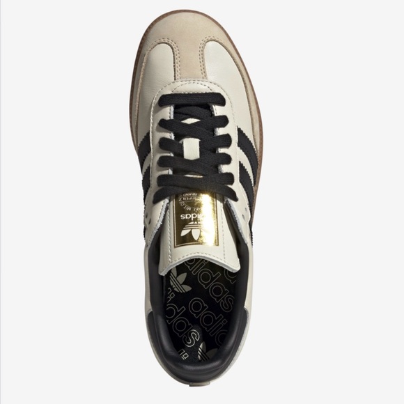 Adidas Originals Men’s Samba OG 7.5 Beige Black Leather Unisex Gold Logo - Picture 2 of 12